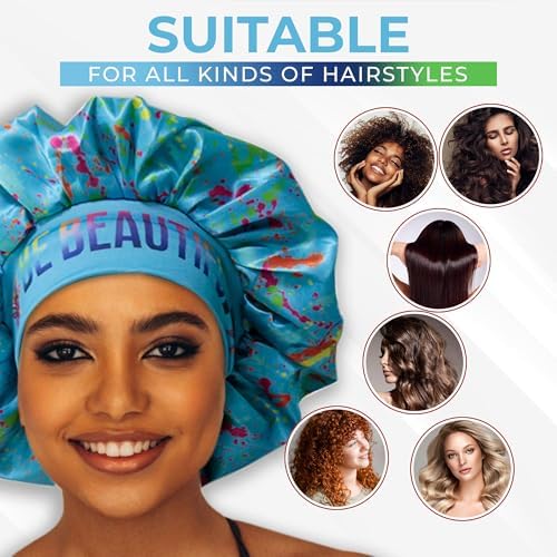 Discover reversible premium double layer silk satin sleeping bonnets designed for hair protection, moisture retention, and all-night comfort. Keep your hair healthy and frizz-free-blue - Image 6