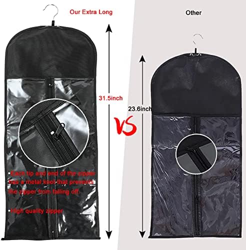 2Pcs Hair Extension Holder, Extra Long Wig Storage Bag with Hanger, Hair Extensions Wig Storage for Multiple Wigs, Hairpieces, Portable Travel-Ready Hair Extensions Bag (31.5 Inch, 2Pcs Black) - Image 4