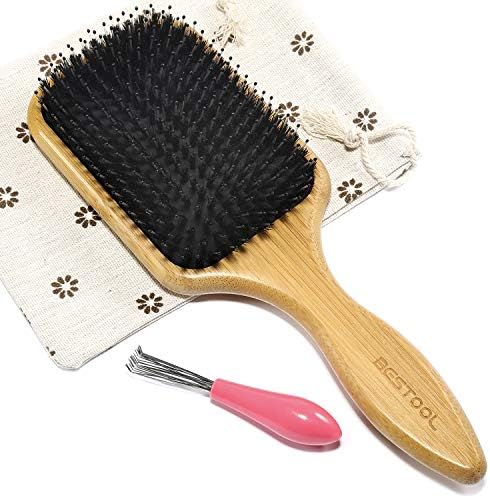 BESTOOL Hair Brush, Boar & Nylon Bristle Brush for All (Women, Men, Kids) Wet/Dry Hair, Massaging Detangling, Enhance Shine & Health (Square, Black) by BESTOOL