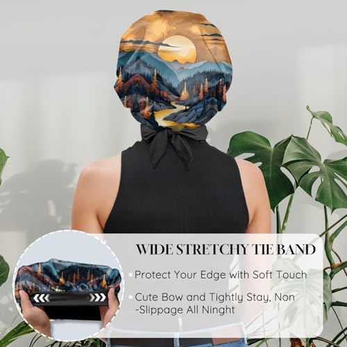 Satin Hair Braid Bonnet for Sleeping Double Layer Elastic Wide Soft Tie Band Hair Silk Lined Sleep Cap Women Girls - Image 5