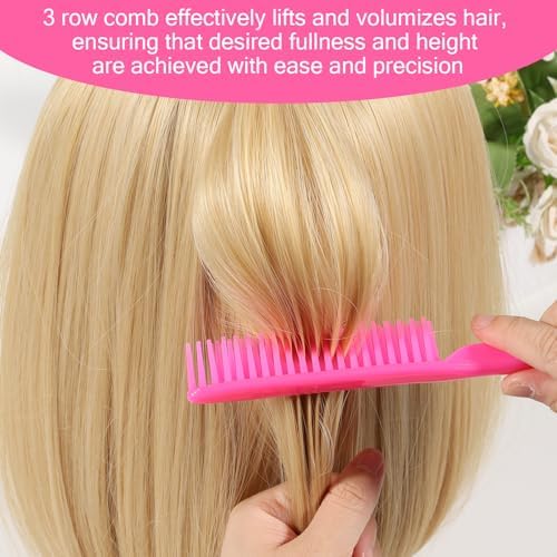 SIMPOR 3 Row Hair Comb for Natural Detangling, Hair Styling Brush, Nylon Bristle Unbraider Teasing Rat Tail Comb for Women Men Rose Pink - Image 6
