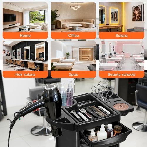 Salon Cart, 6-Tier Salon Trolley Cart with Wheels, Rolling Hair Salon-Organizer Station with 4 Casters, Beauty Salon-Equipment Storage for Stylist, Barber, 14.6" x 20.5" x 35.5" Black Oversi - Image 4