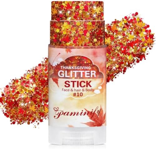 Orange Fall Leaf Thanksgiving Hair Face Glitter Stick,Orange Red and Gold Fall Body Glitter Stick,Autumn Holographic Mixed Color Maple Leaf for Thanksgiving Party Chunky Glitter Makeup by PaminifyBeautyMakeup