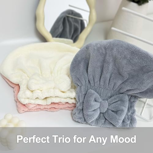 Jseng 3Packs Microfiber Hair Towel for Women - Quick-Drying, Super Absorbent Hair Wrap with Bow Design, Soft Hair Towel Turban for Curly Long Wet Hair - Image 6
