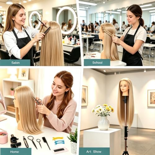 Synthetic Mannequin Head with Stand & Tools (Mix Blonde) - Image 4