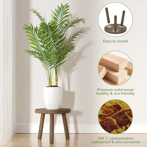 3-Pack Wood Plant Stands Indoor, Single Plant Stand for 6-12 Inch Pots, Mid-Century Modern Plant Stool, Tall Plant Stand for Large Plants for Living Room, Balcony, Office (Dark Gray) - Image 4