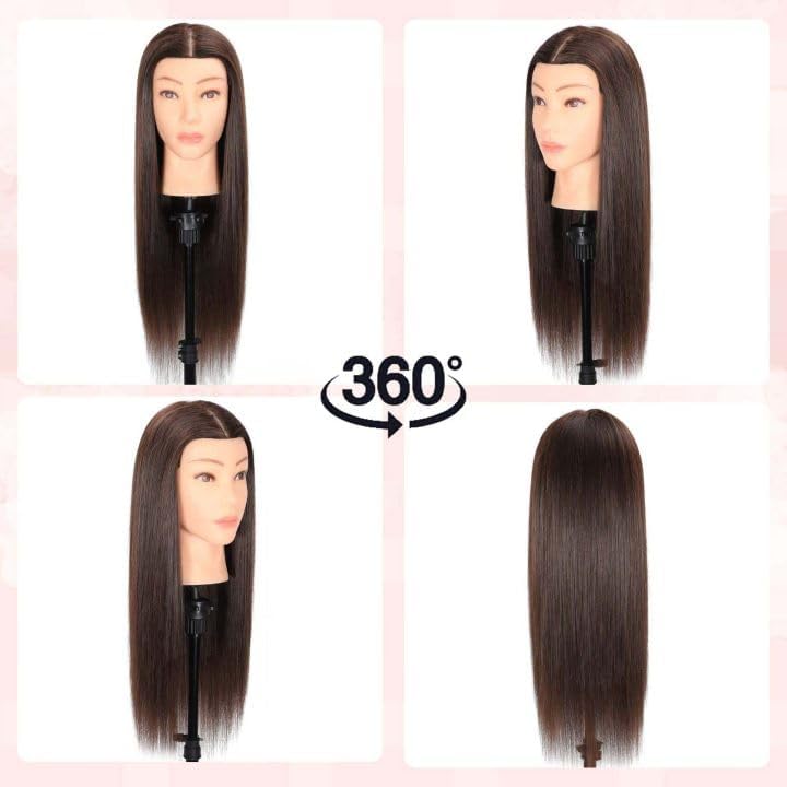 Mannequin Head Human Hair, 80% Real Hair Cosmetology Manikin Head for Practice Braiding Hairstyling Cutting with Free Clamp Holder and Tools (Dark Brown) - Image 6