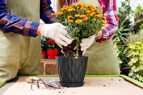 7 Inch Plant Pots 5 Pack, Flower Planters with Drainage Holes and Trays,Plastic Pots for Indoor Outdoor Plants,Black - Image 6
