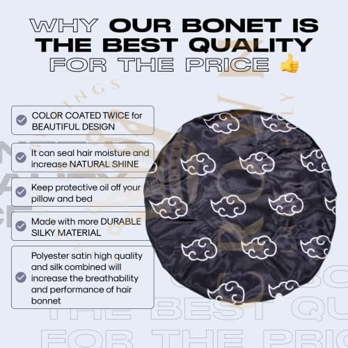 Large Silky Design Anime Bonnet with Elastic Soft Band Adjustable for Women and Men, Comfortable Satin Fabric, BlackcloudB - Image 2