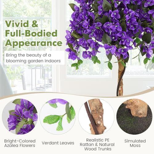 Goplus 53” Bougainvillea Artificial Tree, 2 Pack Faux Silk Flower Tree in Pot w/ 576 Flowers, 288 Leaves, Tall Fake Floor Plant, Artificial Plants for Indoor Outdoor Bedroom Living Room Decor, Purple - Image 4