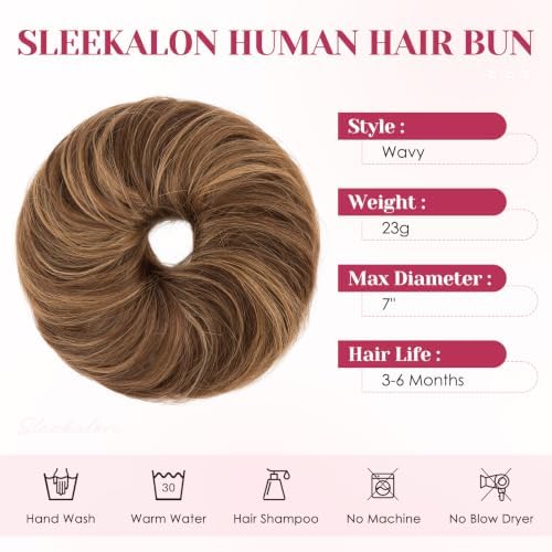 Messy Bun Hair Pieces Human Hair, Wavy #4P27 - Image 3