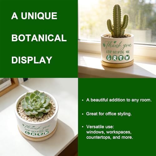 DOFAFALA Thank You for Helping Me Grow - Funny White 3.5 inch Ceramic Planter Pot with Bamboo Tray, Cactus Succulent Pots, Teachers Appreciation Gift for Daughter Son Friends - Image 6
