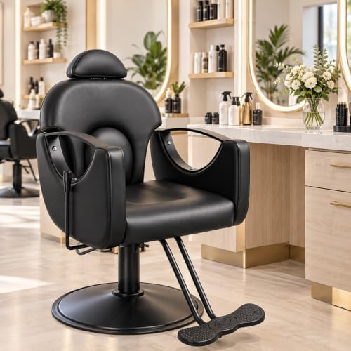 Salon Barber Chair for Hair Stylist, Professional Reclining Hydraulic Styling Chair with Heavy-Duty Pump, All Purpose Hairdresser Chair for Barbershop, Braiding, Shampoo, Spa Equipment, Black - Image 2