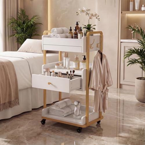 Salon Spa Cart with Storage, 3-Tier Rolling Beauty Storage Cart, White - Image 2