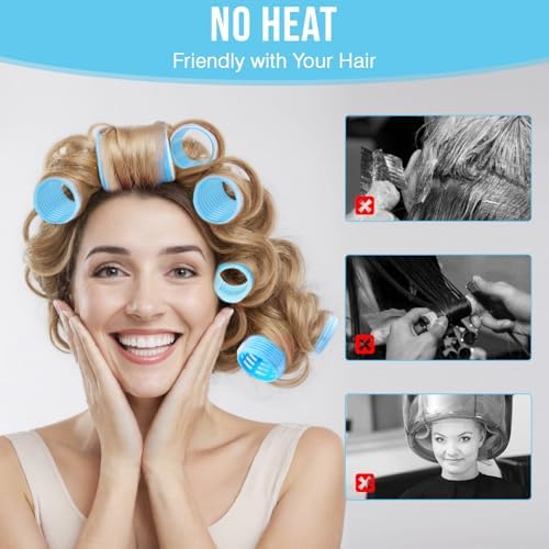 49 Pieces self- rip Hair Rollers Kit, 3 Sizes (0.79, 1.18, 1.57 in), Foldable Comb & 12 Duckbill Clips, Volumizing Curlers for Short/Medium/Long Hair, BLUE or BLACK randomly! - Image 2