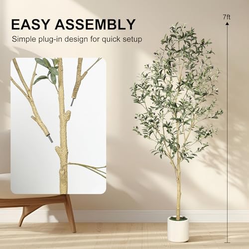 LYERSE Faux Olive Tree 7ft with Sturdy White Planter - Image 4