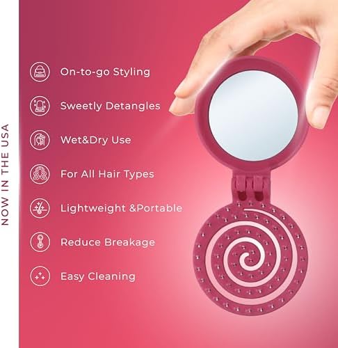 Mini Detangler Travel Hair Brush with Mirror, Makaron Hair Brushes for Women, Men and Kids, Unique 3D Flexible Design for All Hair Types, Styling Accessory, Travel Essentials for Women (DARK PINK) - Image 3