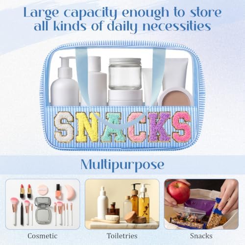 Sanwuta 3 Pcs Clear Seersucker Snacks Bag, Pink, Lake Blue, Light Blue - Image 3