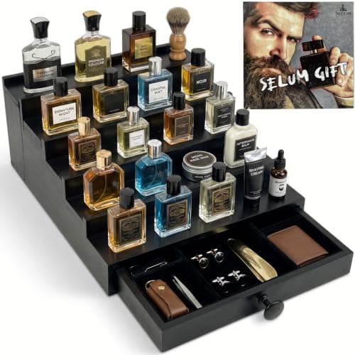 5-Tier Wooden Cologne Organizer for Men, Elegant Gift Packaging by Renowneddesignersoforiginalwoodorganizersandgiftcollections