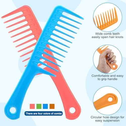 60 PCS Wide Tooth Comb for Curly Hair, Large Tooth Comb Can Easily Detangle Wet and Dry Hair Knots, Used for Styling and Daily Care (Pink + Green + Blue + Orange) - Image 3