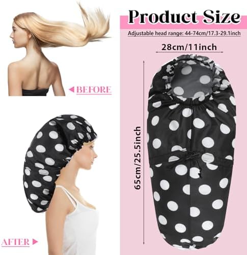2 Pcs Large Shower Cap for Braids, Extra Long Shower Cap for Women Long Hair & Locs, Waterproof Hair Bonnets for Dreadlocks Drawstring Bath Caps for Women & Men (Polka Dots, Black) - Image 2