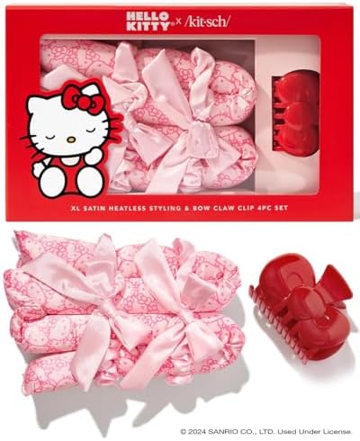 Hello Kitty x Kitsch Satin Flexi Rods, Heatless Curling Rod - 4pc Set by Kitsch