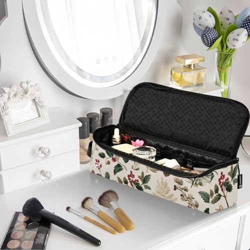 Hair Tools Travel Bag with Heat Resistant Mat Detachable 2-in-1 Curling Iron Travel Case Hot Tools Organizer for Straightener Flat Iron Beige Holly Leaves Pine Needles Pinecones - Image 7