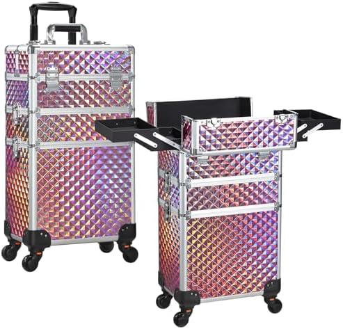 FRENESSA 3 in 1 Rolling Makeup Train Case Cosmetology Case on Wheels Pink by Frenessa