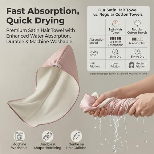 Microfiber Hair Towel Wrap, Satin Quick Dry Turban Women Long - Image 5