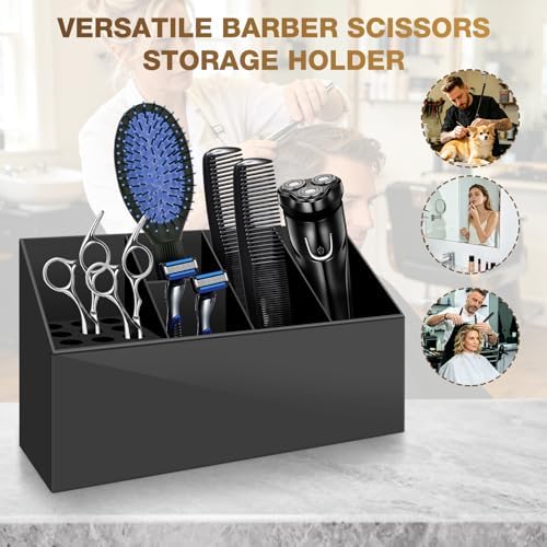 NICEMOVIC Barber Scissors Holder Box, Barber Accessories Barber Supplies, Professional Salon Hairdressing Scissors Rack Holder Storage Organizer for Hairstyling Combs Clips Brushes (Large Black) - Image 5