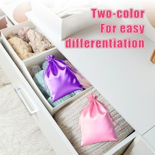 4Pcs Satin Wig Bags with Drawstring, Purple & Pink Silk Hair Storage Bags for Multiple Wigs, Hair Extensions, Weave Bundles and Braids (2 Purple + 2 Pink) - Image 5