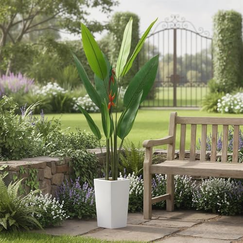 Garvee Artificial Bird of Paradise Plant, 5.7FT Faux Banana Tree in White Tall Planter, Decorative Evergreen Tropical Floor Plant for Living Room, Entryway, Porch, Office by Garvee