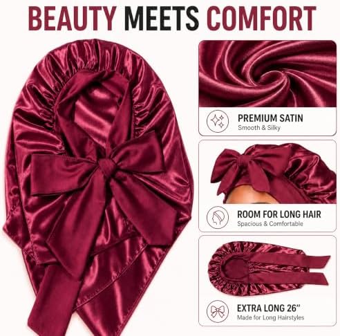 2Pcs Long Hair Bonnet for Sleeping, Satin Braid Bonnet for Women - Image 2