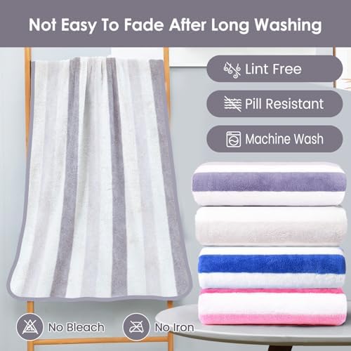 JML Microfiber Bath Towels, 30" x 60", 2 Pack, Cabana Stripe Grey - Image 6