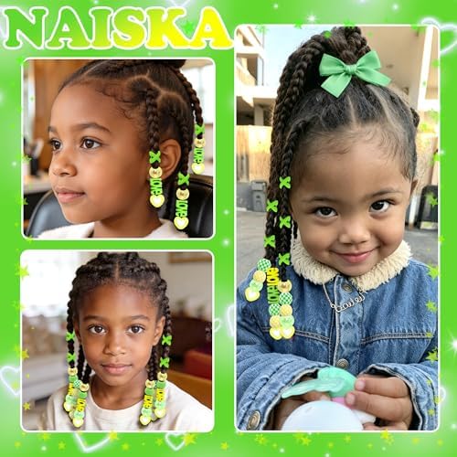 NAISKA 88PCS Green Yellow Hair Beads 10 Styles Beads for Hair Cute Braids Bead Dreadlock Jewelry Cute Braids Accessories for Kids Girls - Image 7