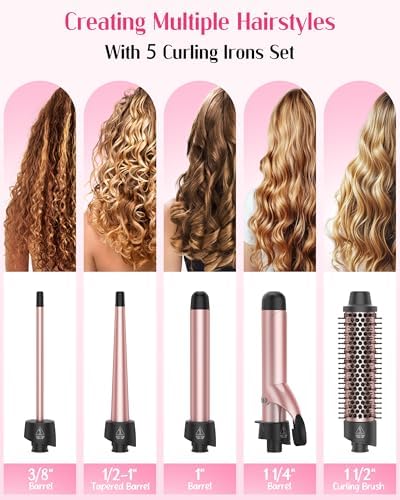 ANIEKIN 5 in 1 Curling Iron Set, Fast Heat Up Curling Wand from 3/8 to 1 1/4 Inch and a Thermal Brush Come with, Dual Voltage Hair Curler for Women All Hair Types and Travel Use, Gifts for Women - Image 2