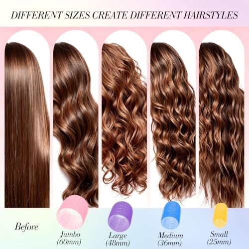 4 Sizes Heatless Rollers Hair Curlers Set with Clips Comb, 4 Colors - Image 4