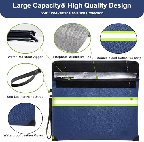 6500°F Fireproof Document Bag,Upgraded Fireproof/Waterproof Money Bag with Zipper/Reflective Strip,Storage Pouch for A4 Letter Size Document,Cash,Cell Phone,Passport - Image 3