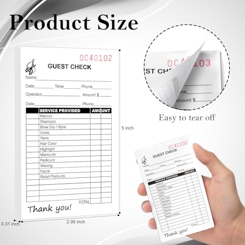 6 Pack Salon Check Pad Guest Checks Books 2.99×5 inch Server Note Pads Waiter Checkbook Beauty Salon Receipt Ticket Book Barbershop Supplies 100 Sheets for Salon Barber Shop - Image 2