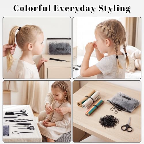 1000 Black Hair Rubber Bands with 10 Styling Tools, Small Elastic Ties - Image 6