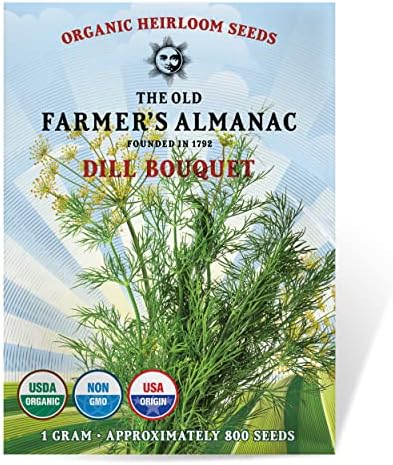 The Old Farmer's Almanac Organic Dill (Bouquet) Seeds - Approx 750 Seeds - Certified Organic, Non-GMO, Open Pollinated, Heirloom, USA Origin by Unknown
