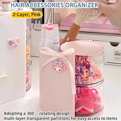Azurphoric Hair Accessories Organizer with Hair Brush Holder(Pink, 2-Layer) - Image 3