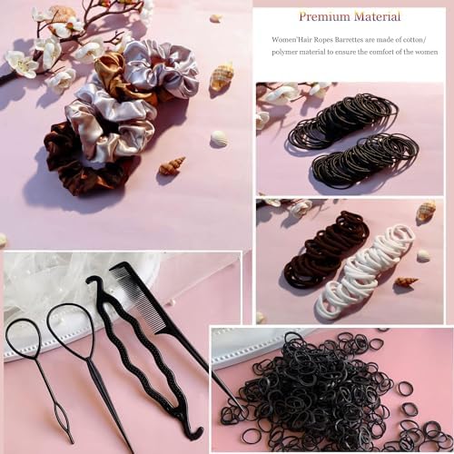 YANRONG Hair Accessories Set - 755 Seamless Ponytail Holders, Variety of Scrunchies, Bands, and Hair Ties for Thick and Curly Hair (light brown) - Image 2