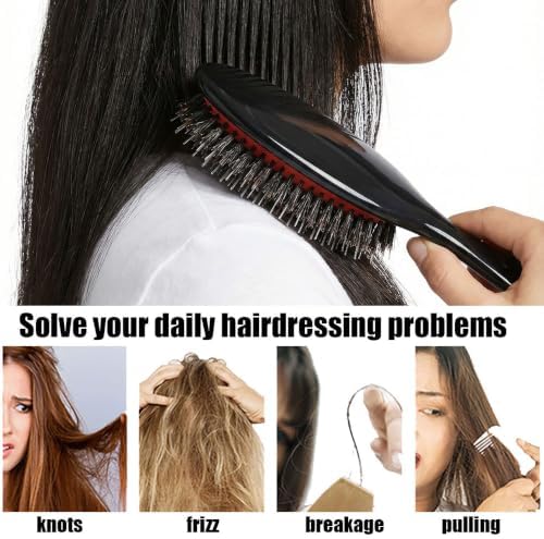 Boar Bristle Hair Brush for Women Men Painless Detangling Paddle Brush for Curly Fine Tangled Hair, Anti-frizz Boar Nylon Bristle Cushioned Brush, Includes Cleaning Tool - Image 4