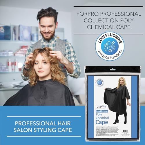 ForPro Low Fluorine Poly Chemical Cape, Professional Hair Salon Styling Cape with Adjustable Snap Closure, 58” L x 47” W, Black - Image 4