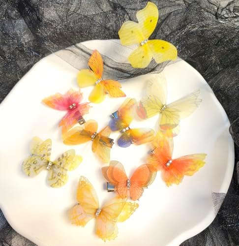 Yellow Hair Decoration Butterfly Clip-Moving Butterfly Hair Clips for Girls(Yellow-10PCS) - Image 2