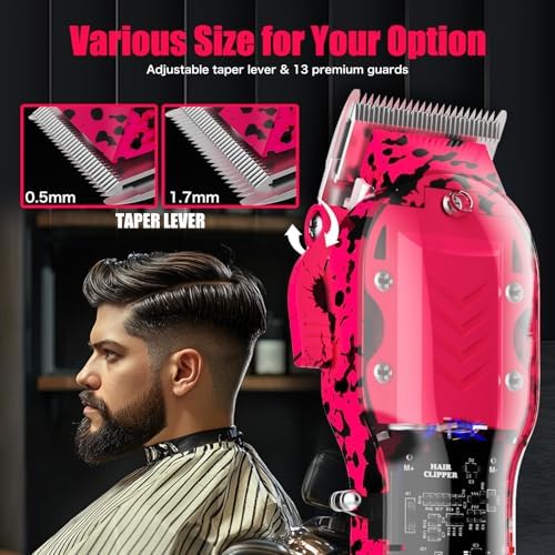 Professional Hair Clippers for Woman, Cordless Barber kit for Hair Cutting & Grooming, Hair Clippers and Trimmer Set for Barber Haircut with LED Display, 8 Fade Taper Combs(Pink Set) - Image 7