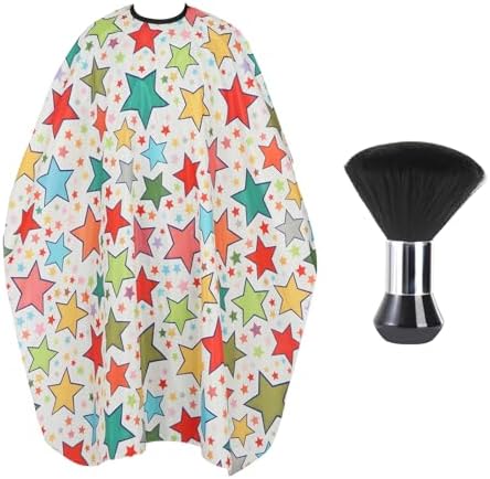 Professional Hair Cutting Cape with Neck Duster Brush, Waterproof Salon Barber Cape with Snaps, Barber Accessories (Star) by YELEGAI
