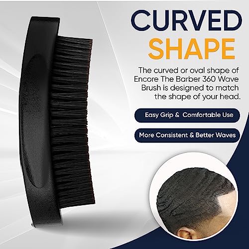 360 Wave Brush medium boar bristle | curved palm for men hair (Black) - Image 6
