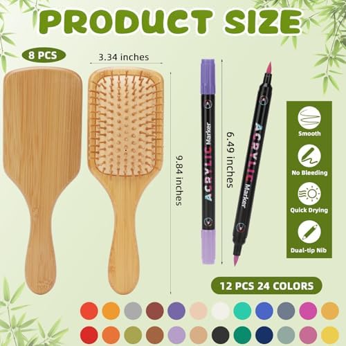 8PCS DIY Bamboo Hair Brush Painting Kit Bulk with 12 Pens for Decor, Square - Image 2